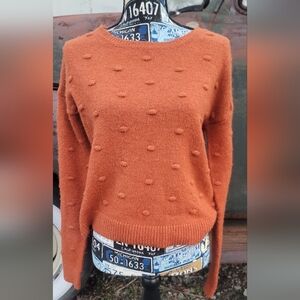 Burnt Orange Crew Neck Sweater with Long Sleeves and Soft Knitted Texture